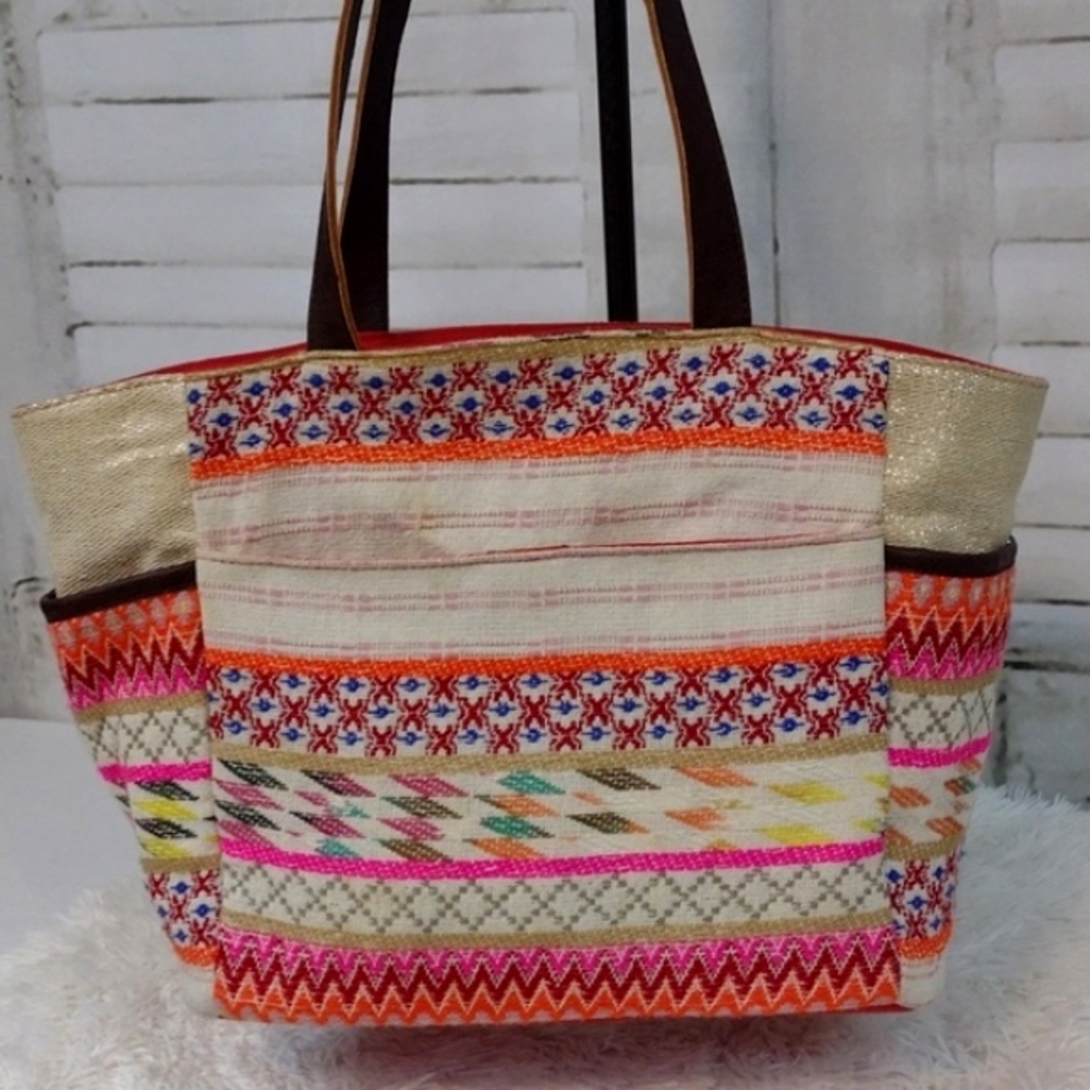 Big Buddha Beaded and Embroidered Tote, 13x12x6 - Picture 3 of 10